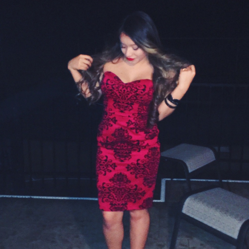 B. Darlin Red and Black Strapless Dress